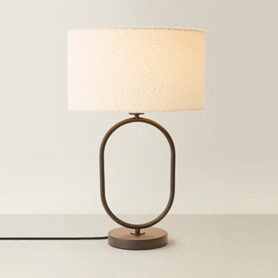 Valuelights Antonia Cream Boucle Drum Shade Matte Black Oval Table Lamp - image 1