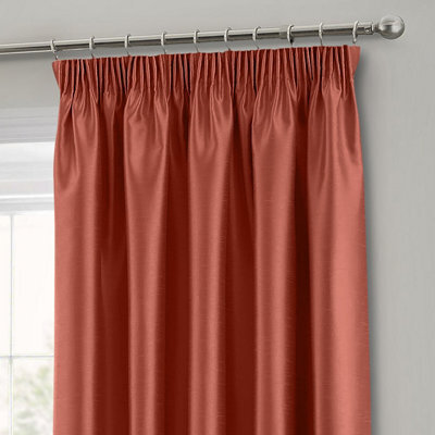 Intimates Faux Silk Pencil Pleat Curtains - Copper