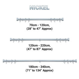 A.unique Home Stud End Metal Extendable Curtain Pole With Rings And Fittings (25/28mm) - Nickel, 180Cm - 340Cm Approx - thumbnail 6