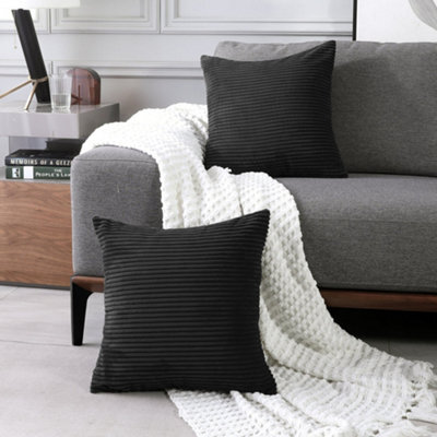 "Deconovo Set Of 2 Super Soft Corduroy Cushion Covers Black 24""x24""" - image 1