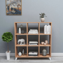 Urbn-Living Urbnliving 101Cm Height Sapphire Oak 9 Cube Square Bookcase With Legs Cabinet Storage Shelving Display Wood Shelf - thumbnail 1