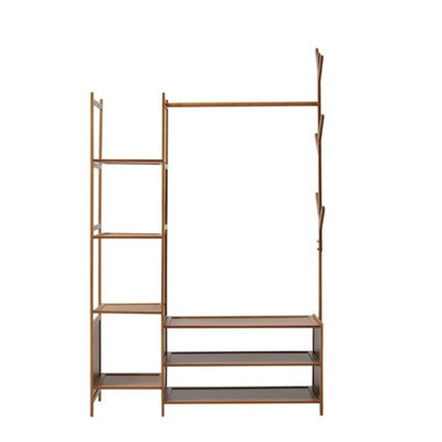 Bamboo Clothes Rail Rack Garment Hanging Stand Corner Open Wardrobe - image 1