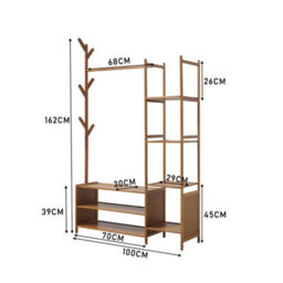 Bamboo Clothes Rail Rack Garment Hanging Stand Corner Open Wardrobe - thumbnail 2