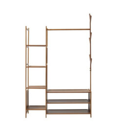 Bamboo Clothes Rail Rack Garment Hanging Stand Corner Open Wardrobe - thumbnail 1