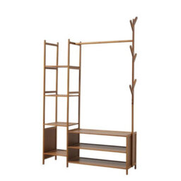 Bamboo Clothes Rail Rack Garment Hanging Stand Corner Open Wardrobe - thumbnail 4