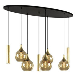 Luminosa Lighting Luminosa Calypso Cluster Pendant Ceiling Light Black, Gold Amber, Gold Glass Shade 5X E27/gu10 - thumbnail 1