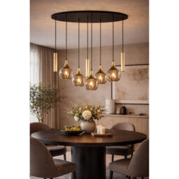 Luminosa Lighting Luminosa Calypso Cluster Pendant Ceiling Light Black, Gold Amber, Gold Glass Shade 5X E27/gu10 - thumbnail 2