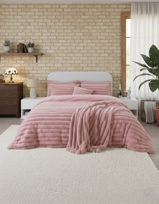 Luxury Teddy Cord Design Bedding Set Ultra Soft Cozy Stylish Comfort Pink - image 1