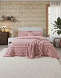 Luxury Teddy Cord Design Bedding Set Ultra Soft Cozy Stylish Comfort Pink - thumbnail 1