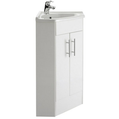 Veebath Linx 400mm Corner Vanity Unit High Gloss White With Basin + Basin Mixer - image 1