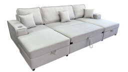 U Shape Storage Sofa Bed Beige (Full Back) - thumbnail 3