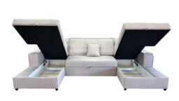 U Shape Storage Sofa Bed Beige (Full Back) - thumbnail 2