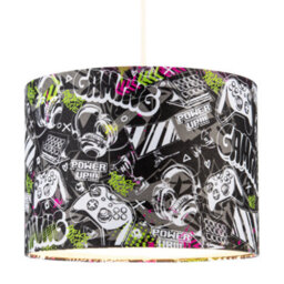 Happy Homewares Gaming Themed Cotton Fabric Modern Lamp Shade In Black And Neon Green - thumbnail 2