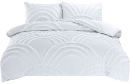 Homes & Linen Zara Chenille Tufted White Duvet Cover Set Geometric Arches Design, Polyester Bedding With Pillowcases - thumbnail 2
