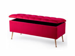 137Cm Amara Chesterfield Ottoman Storage Bench - Plush Velvet Shoes Bench - Red Upholstery Footstool Storage With Legs - thumbnail 2