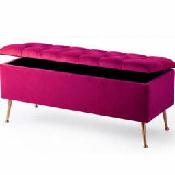 137Cm Amara Chesterfield Ottoman Storage Bench With Legs, Red Plush Velvet Upholstered End Of Bed Shoe Footstool Seat