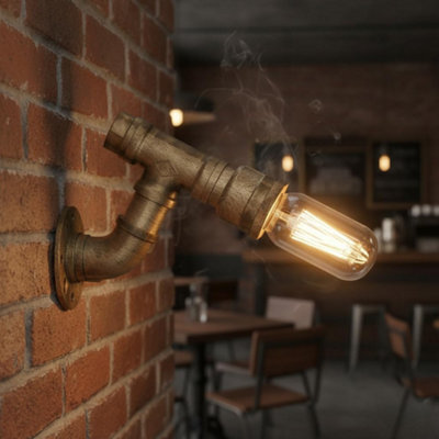 " Vintage Industrial Steampunk Water Pipe Wall Light Brushed Copper Metal E27 12.5Cm" - image 1