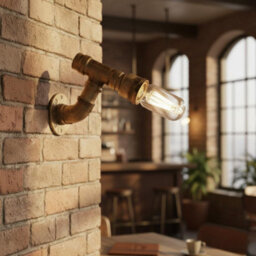 " Vintage Industrial Steampunk Water Pipe Wall Light Brushed Copper Metal E27 12.5Cm" - thumbnail 3