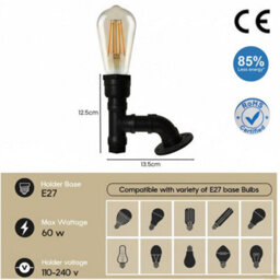 " Vintage Industrial Steampunk Water Pipe Wall Light Brushed Copper Metal E27 12.5Cm" - thumbnail 2