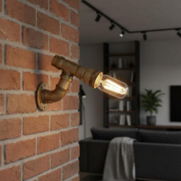 " Vintage Industrial Steampunk Water Pipe Wall Light Brushed Copper Metal E27 12.5Cm" - thumbnail 5
