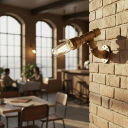 " Vintage Industrial Steampunk Water Pipe Wall Light Brushed Copper Metal E27 12.5Cm" - thumbnail 4