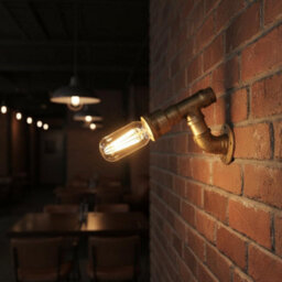 " Vintage Industrial Steampunk Water Pipe Wall Light Brushed Copper Metal E27 12.5Cm" - thumbnail 6