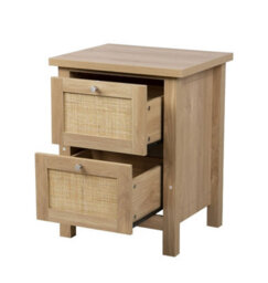Hallowood Furniture Newquay Oak Effect Bedside Table With 2 Drawer And Real Rattan Front - thumbnail 8