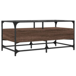 Berkfield Coffee Table With Glass Top Brown Oak 98.5X50X45 Cm Steel - thumbnail 6