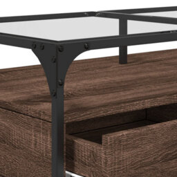 Berkfield Coffee Table With Glass Top Brown Oak 98.5X50X45 Cm Steel - thumbnail 8