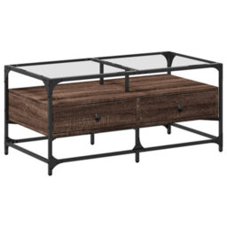 Berkfield Coffee Table With Glass Top Brown Oak 98.5X50X45 Cm Steel - thumbnail 2