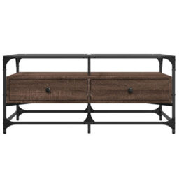Berkfield Coffee Table With Glass Top Brown Oak 98.5X50X45 Cm Steel - thumbnail 4