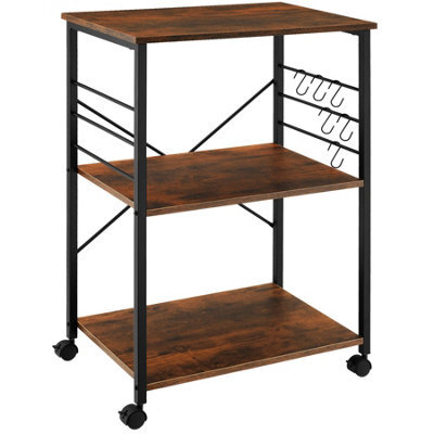 Tectake Drinks Trolley Rugby - 3 Shelves, 4 Castors With Parking Brake - Industrial Wood Dark, Rustic - image 1