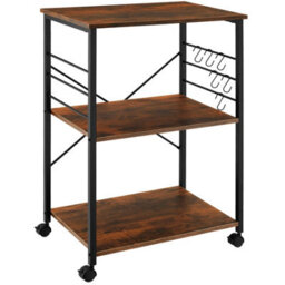 Tectake Drinks Trolley Rugby - 3 Shelves, 4 Castors With Parking Brake - Industrial Wood Dark, Rustic - thumbnail 1