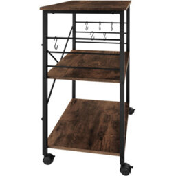 Tectake Drinks Trolley Rugby - 3 Shelves, 4 Castors With Parking Brake - Industrial Wood Dark, Rustic - thumbnail 3