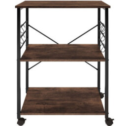 Tectake Drinks Trolley Rugby - 3 Shelves, 4 Castors With Parking Brake - Industrial Wood Dark, Rustic - thumbnail 2