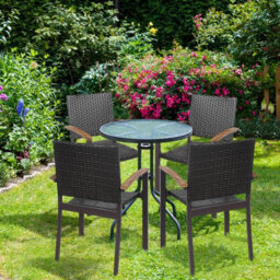 Gainoom Set Of 4 Outdoor Brown Pe Wicker Stackable Chairs Patio Dining Chairs - thumbnail 7