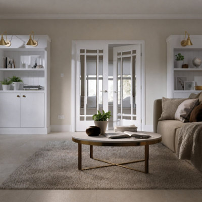 Lpd Pair Of Manhattan Clear Glazed Classic White Internal Chipboard Door, (H)1981mm (W)1371mm (T)40mm - image 1