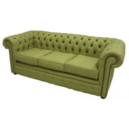 Chesterfield 3 Seater Sofa Charles Olive Green Real Linen Fabric In Classic Style - thumbnail 3