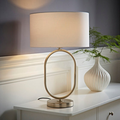 Valuelights Antonia White Fabric Drum Lamp Shade Brushed Chrome Oval Table Lamp - image 1