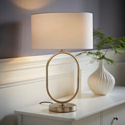 Valuelights Antonia White Fabric Drum Lamp Shade Brushed Chrome Oval Table Lamp - thumbnail 1
