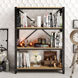 Decorotika Shenna 3-Tier Bookcase Shelving Unit  (White And Black Marble Effect)