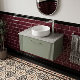 Balterley Belvide Partial Fluted 1 Drawer Wall Hung Vanity Unit With Bellato Grey Laminate Worktop - 800mm - Satin Green - thumbnail 3