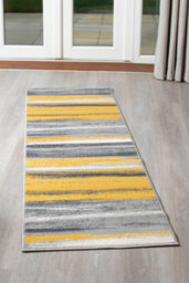 Bravich Hard Wearing Hessian Backed Stair Runner Kitchen Mat- Texas Abstract Lines Yellow, Grey & White - 60X450Cm (2'x15') - thumbnail 7