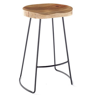 Elm Home And Garden Solid Hard Wood Black Metal Breakfast Bar Kitchen Pub Café Stool Wooden H 70 X W 52 X D 36 Cm - image 1