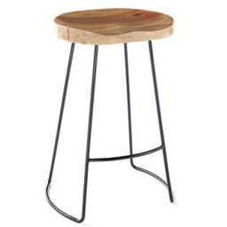 Elm Home And Garden Solid Hard Wood Black Metal Breakfast Bar Kitchen Pub Café Stool Wooden H 70 X W 52 X D 36 Cm - thumbnail 1