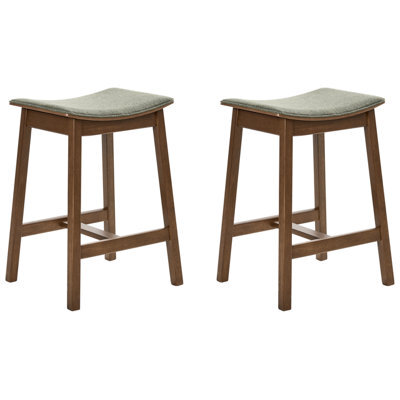 Beliani Set Of 2 Bar Stools Dixon Wood Dark Brown/ Green - image 1