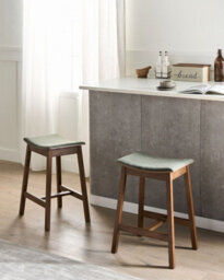 Beliani Set Of 2 Bar Stools Dixon Wood Dark Brown/ Green - thumbnail 2
