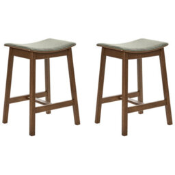 Beliani Set Of 2 Bar Stools Dixon Wood Dark Brown/ Green - thumbnail 1