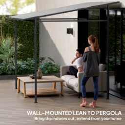 Outsunny 2.4 X 2.4 M Wall Mounted Pergola Gazebo, Upf30+, Light Grey - thumbnail 6
