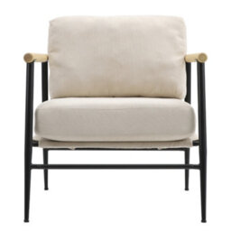 Darphe Modern Beige Linen Armchair With Wooden Armrests - thumbnail 2
